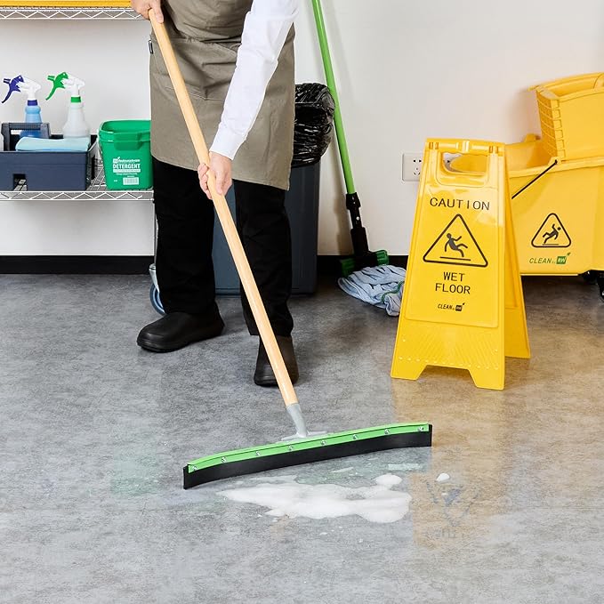 Restaurantware-SQUEEGEE ONLY: Clean Tek Professional 24 Inch Curved Floor Squeegee, 1 Broom With Rubber Blade - Handle Sold Separately, Heavy-Duty, Green Steel Wiper, Ideal For Floor, Tiles