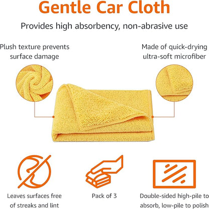 Amazon Basics Microfiber Car Drying Towels, Highly Absorbent, Lint Free, Scratch Free, Buffing and Polishing, Auto Detailing, No Streaks, Soft, Quick Drying, 16" x 16", Yellow, 3-Pack