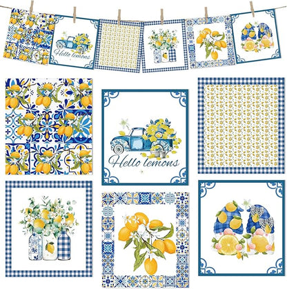 Lemons Swedish Dishcloths for Kitchen, 6 Pcs Reusable Tiles Lemons Sponge Cleaning Cloths, Absorbent Summer Yellow Fruit Dish Cloths Towels Wipes for Cooking Home Decoration Housewarming Gift