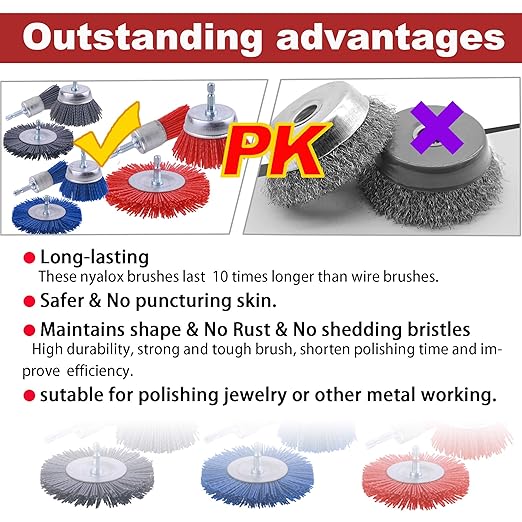 Rocaris 9 Pack Nylon Filament Abrasive Wire Brush Wheel & Cup Brush Set with 1/4 Inch Hex Shank, for Removal of Rust/Corrosion/Paint - 80 Grit, 120 Grit, 240 Grit