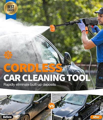 PoolLeader Cordless Car Cleaning Tool, Portable Vehicle Cleaner with 6-in-1 Nozzle, 16.5FT Drain Hose & Foam Cannon, Battery Powered Handheld Wash Machine for Car, Garden, Patio, Home