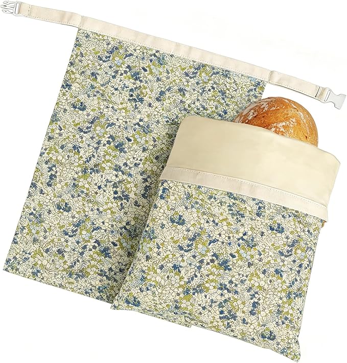 2 Pack XL Reusable Beeswax Bread Bags for Sourdough Baking, Organic Waxed Lined, Cotton Bread Bags for Homemade Bread, Food-Storage Bag to Keep Fresh