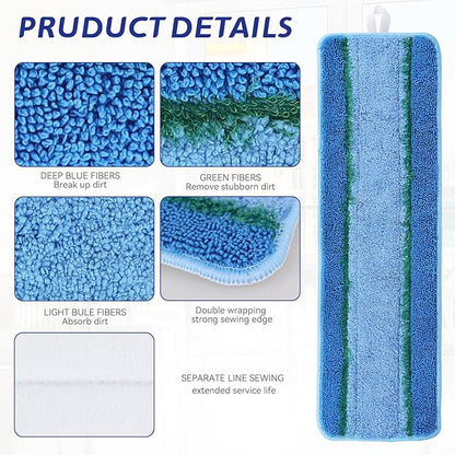 Upgraded Replacement Microfiber Mop Pads for Rubbermaid Commercial 18 Inch Mop 17 Inch Mops, Reusable Wet & Dry Commercial Cleaning Flat Mops System 18" 17" Refill Head for Multi-Surface Floor-8 Pack
