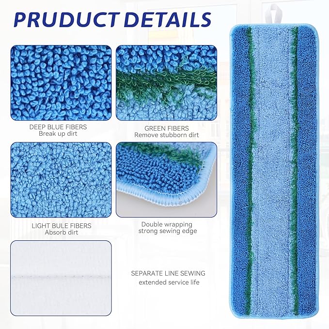 Upgraded Replacement Microfiber Mop Pads for Rubbermaid Commercial 18 Inch Mop 17 Inch Mops, Reusable Wet & Dry Commercial Cleaning Flat Mops System 18" 17" Refill Head for Multi-Surface Floor-4 Pack