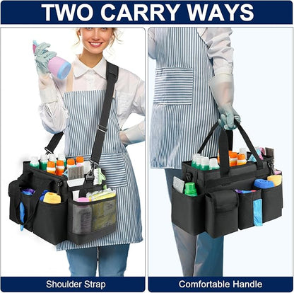 Cleaning Caddy,Cleaning Bag for Housekeepers,Cleaning Supplies Organizer with Handle,Black