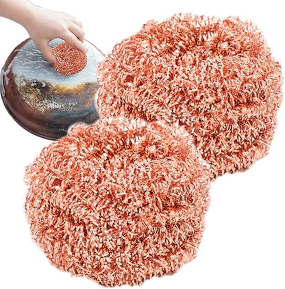 2 Pieces Copper Scrubber for Pots and Pans, Copper Wire Kitchen Scrubber, Woven Double Layers for Extra Strength, Kitchen Copper Ball Cleaning Brush