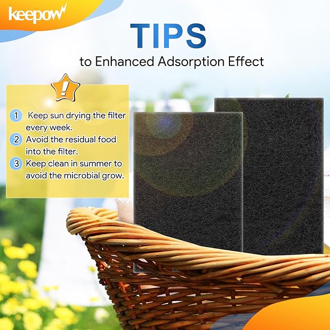 KEEPOW Compost Bin Filter Replacement for Kitchen Compost Bin Countertop, Charcoal Filters for Compost Bucket, Activated Carbon Filter for Compost Pail Counter, Rectangle,12 Pack