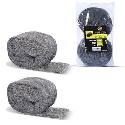 Wool Assortment for Cleaning – 0000 Grade Fine to Coarse Steel Wool Pads & Rolls, Multiple Pack Sizes and Length Options (2" x 30ft (2 Pack))