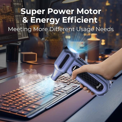 Rosewill Electric Air Duster - 130,000 RPM Super Power Cordless w/Turbo Mode, 4-Gear Adjustable Mini Blower with Fast Charging, Inflation and Suction for Computer, Keyboard, Pet, House, Outdoor & Car