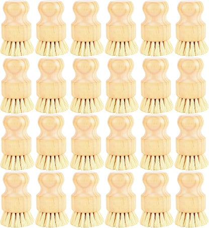 24 Pack Bamboo Dish Scrub Brushes Set Kitchen Brushes Scrubber Pot Pans Cleaning Sisal Bristles Wooden Brushes for Iron Pot Dishwashing Sink Vegetables