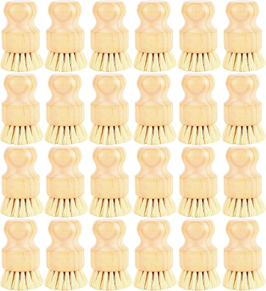 24 Pack Bamboo Dish Scrub Brushes Set Kitchen Brushes Scrubber Pot Pans Cleaning Sisal Bristles Wooden Brushes for Iron Pot Dishwashing Sink Vegetables