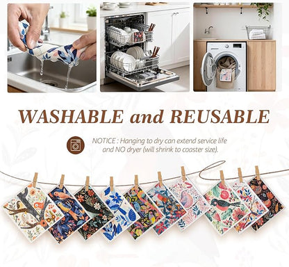 SEIBER Swedish Dishcloths for Kitchen - 10 Pack Washable & Reusable Dish Rags,Super Absorbent Reusable Towels Washable, Non-Scratch Cellulose Sponge Cloths,Quick Drying, Dishwasher Safe (Bird Flower)