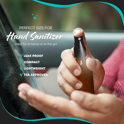 Nevlers Small Spray Bottle 2 Oz 48 Pack | Amber Glass Spray Bottles for Cleaning, Oils, Perfume Alcohol & More | Mist Bottle Set w/Shrink Wrap, Funnel, Brush, Labels & Marker | Small Glass Bottles