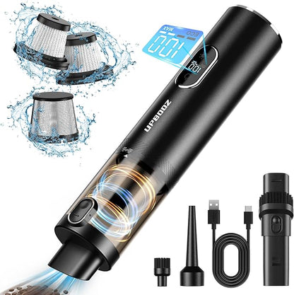 Upbooz Car Vacuum, Handheld Vacuum Cordless with 14000PA Powerful Suction with LED Light, Air Duster 2-in-1,Low Noise Rechargeable Portable Vacuum Cleaner for Car Home Pet Office