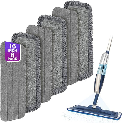 6 Count Reusable Mop Pads for Swiffer PowerMop -Microfiber Wet Mops Refills SprayMop Pads Machine Washable Hard Wood Floor Mop Pads Replacement for 14''-16'' Spray Floor Mops（Gray）
