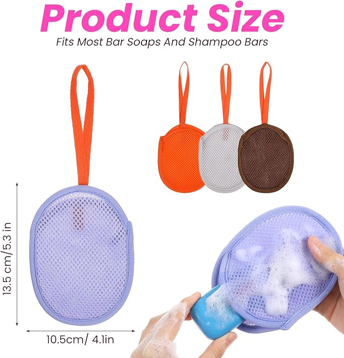 4 Pcs Mesh Soap Bag, Exfoliating Soap Pouch, Soaps Loofah Pouch for Women and Men, Bar Soaps Scrubber Pouches for Shower Bathing Accessories (Gray, Purple, Orange, Coffee)