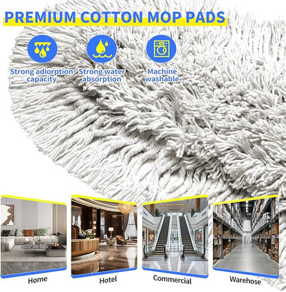 29.5" Commercial Dust Mop for Floor Cleaning,Heavy Duty Floor Duster with 2 Cotton Reusable Mop Pads,61” Long Handle Wet Dry Flat Mops for Hardwood Floors,Marble, Laminate,Tile,Concrete,Garage (Blue)