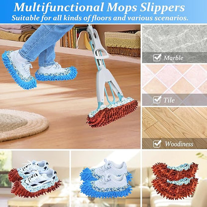 4 Pcs (2 Pairs) Shoes Cover Dust Duster, Microfiber Dust Mops, Multi Function Reusable Mop Slippers, Multi Purpose Floor Cleaning Shoes for Bathroom, Office, Kitchen, House Polishing Cleaning