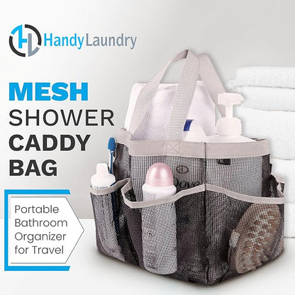 Handy Laundry Mesh Shower Caddy – 7 Pocket Portable Organizer Tote for College Dorm, Gym, Travel & Bathroom – Quick Dry, Collapsible, Lightweight Bag with Reinforced Handles (Black)