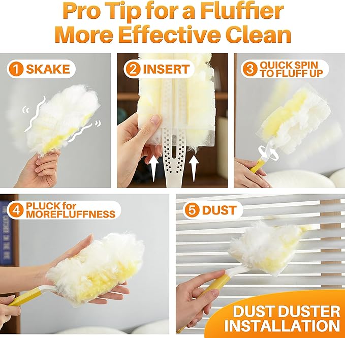 JOYMOOP Disposable Duster for Cleaning, with 1 Yellow Handles & 12 Ct Yellow Heavy Duty Refills for Swiffer Feather Duster, Household Cleaning Tool for Electronics, Dusting Furniture, Blinds