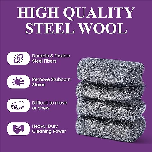 Steel Wool Grade # 2 - Medium Coarse Grade - 16 Pads Multi-use for Cleaning, Removing Wax, Marks, Dirt, Paint, Multi-Purpose (#2-16 Pads)