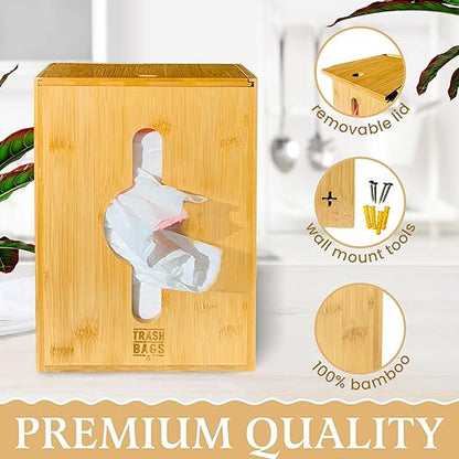 Extra Large Trash Bag Dispenser Holder, Fits 13,30,33 Gallon & Large Rolls, Wall Mount or Under Sink Organizer with 3 Rubber Bands, Kitchen & Pantry Garbage Bag Storage.
