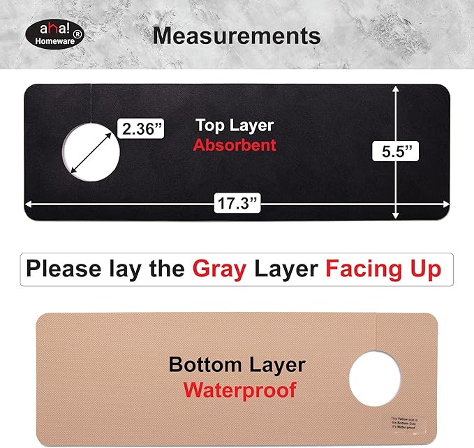 Faucet Mat for Kitchen Sink Offset : AHA HOMEWARE Kitchen Sink Splash Guard for Offset Double Sink, Cuttable Extra Hole for Soap Dispenser, Diatomite Leather Absorbent Fast Drying (Black)