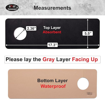 Faucet Mat for Kitchen Sink Offset : AHA HOMEWARE Kitchen Sink Splash Guard for Offset Double Sink, Cuttable Extra Hole for Soap Dispenser, Diatomite Leather Absorbent Fast Drying (Black)