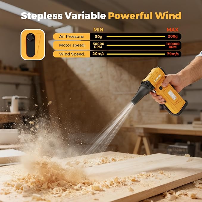 Electric Air Duster, 180000RPM Brushless Motor, Rechargeable Compressed Air Duster with 8000mAh Battery, Stepless Speed Control, 7-Mode Light Mini Blower for PC, Car, Home, Outdoor
