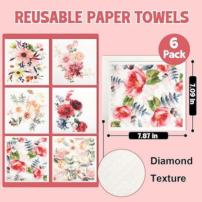 Swedish Dishcloths for Kitchen 6 Pack, Swedish Dish Cloths, Reusable Paper Towels, Washable Kitchen Cloth, 100% Biodegradable, Super Absorbent, Quick Drying
