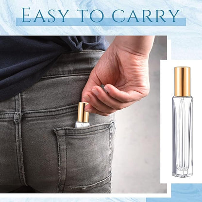 Domensi 20 Pcs 10/15/20/30 ml Perfume Travel Refillable Glass Bottles Spray Bottle Perfume Atomizer for Cologne Dispenser Leak-proof Fragrance Bottles Atomizer Pump Kit (10 ml,Gold)