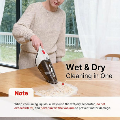 Shop-Vac Wet/Dry Handheld Vacuum, Powerful Small Vacuum Cordless Rechargeable, Wall-Mounted Hand Vac with Crevice Tool, Portable Vacuum for Home & Car, Lightweight & Compact, White