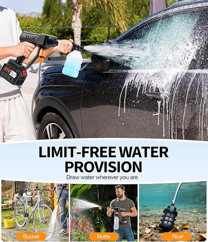 PoolLeader Cordless Car Cleaning Tool, Portable Vehicle Cleaner with 6-in-1 Nozzle, 16.5FT Drain Hose & Foam Cannon, Battery Powered Handheld Wash Machine for Car, Garden, Patio, Home