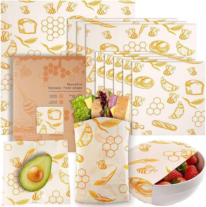 Beeswax Wraps for Food – 9 Pack Reusable Beeswax Bread Bag & Sandwich Wrap, Organic & Eco-Friendly & Sustainable Bees Paper, Perfect Alternative to Aluminum Foil Sourdough Storage & Plastic Wrap