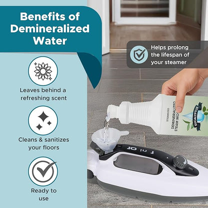 Steam & Go Demineralized Water for Steam Cleaner, PVC-Free Floor Cleaner Liquid Compatible with Any Steam Mop, Ready-to-Use Multisurface Cleaner, Scented, Eucalyptus Mint, 32 oz, Pack of 18