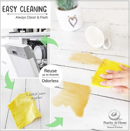 [12Pack+1Loofah Dish Sponge] 100% Natural Biodegradable Swedish Dishcloths for Kitchen | No-Discoloration, No-Odor, Super Absorbent Dish Sponge | Paper Towel, Dust Wipes Replacement