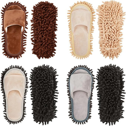 Jecery 4 Pair Washable Microfiber Mop Slippers Detachable Dusting Shoes for Floor Cleaning, Office & Home Use Suitable for Women & Men(Blue,Beige,Brown, White,M Size)