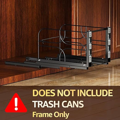 Pull Out Trash Can Under Cabinet with Soft-Close Slides, Heavy-Duty 200LB Black Under Sink Trash Can Organizer for Kitchen, Fits Minimum Cabinet Opening 12" W x 17" D, Garbage Can Not Included