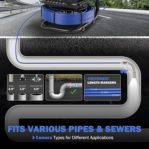 ZELCAN Sewer Camera, Drain Camera 165FT with 4.3 in. LCD Screen, Waterproof IP68 Borescope Plumbing Camera with 12 LED Lights with 5300mAh Battery DVR Recorder, Included 32GB Card