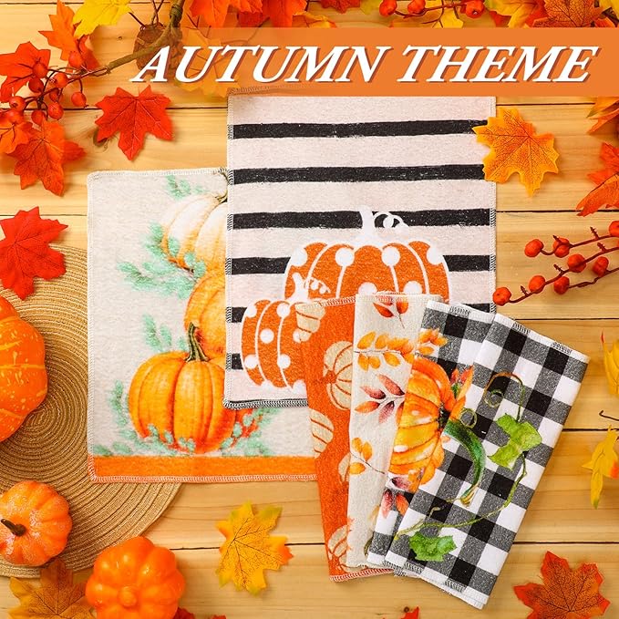 Mindsoft 36 Pcs Fall Reusable Paper Towels Rolls Washable Bulk Autumn Pumpkin Black White Plaid Kitchen Towels Paperless Reusable Cloth Cotton Napkins with Cardboard for Kitchen Bathroom