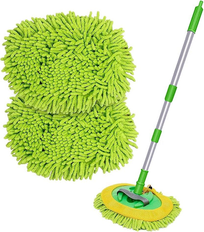Weiliya 47.5"" Car Wash Brush Mop Cleaning Tool with Long Handle Kit for Washing Detailing Cars Truck, SUV, RV, Trailer, Boat 2 in 1 Chenille Microfiber Sponge Duster Not Hurt Paint Scratch Free