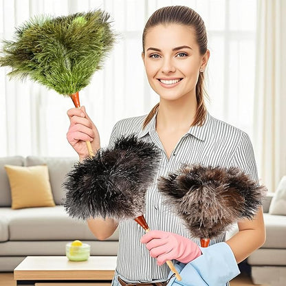 16inch Natural Good Ostrich Feather Duster with Bamboo Handle, Electrostatic Dust Remove for Ceiling，Fans，Bookshelves, Sofa, Windows, Fit for Home, Office and Cars