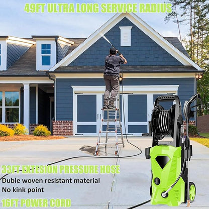 Electric Pressure Washer 5000 PSI 2.8 GPM High Power Washer with 4 Pressure Nozzle and Foam Cannon, powerwashers for Home, Car Washing, Fence Cleaning, Patio, Green