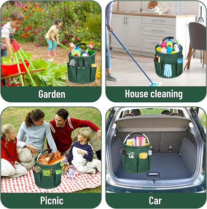 Qivine 17L Cleaning Caddy with Handle, Cleaning Supply Caddy, Foldable Tool Bag Cleaning Products Organizer, Portable Cleaning Bucket Caddy for Cleaning Supplies (Green)