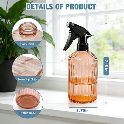 Glass Plant Spray Bottle, 13.5oz Refillable Plant Mister Bottle, Handheld Water Spray Bottle with Adjustable Mist Nozzle for Outdoor Gardening, Indoor Flowers, Cleaning, Hair & Pets Care (Orange)