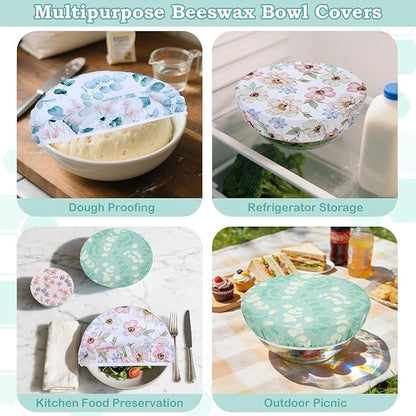 5-Size Reusable Beeswax Elastic Bowl Covers for Bread Proofing, Cotton Cloth Flexible Beeswax Wraps for Sourdough Cover and Food Storage Shower Caps for Sourdough Bread