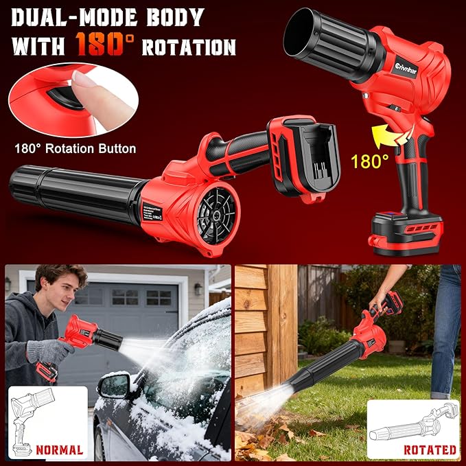 Cordless Leaf Blower for Milwaukee 18V Batteries(No Battery), Handheld Mini Turbo Blowers with 180°Rotatable Head, 6-Speed, Power Display, Battery Powered Blower for Leaves/Dust/Garage/Lawn