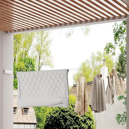 Retractable Clothesline Indoor, Non-Sagging Clothes line retracting Outdoor, Heavy Duty Wall Mounted Laundry Line Adjustable Stainless Steel for Laundryroom, Bathroom, 15.8 Feets Double Lines White