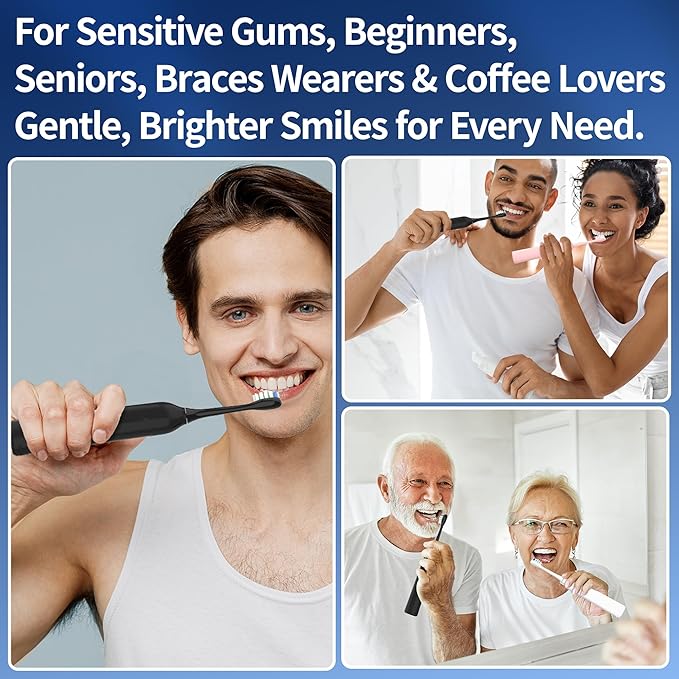 Sonic Vibrating Toothbrush with Pressure Sensor, Electric Tooth Brush with 8 Brush Heads, 3 Modes, 33000VPM, 2-Min Timer, One Charge Lasts for 30 Days, 3D Rounded Soft Bristles, IPX7 Waterproof