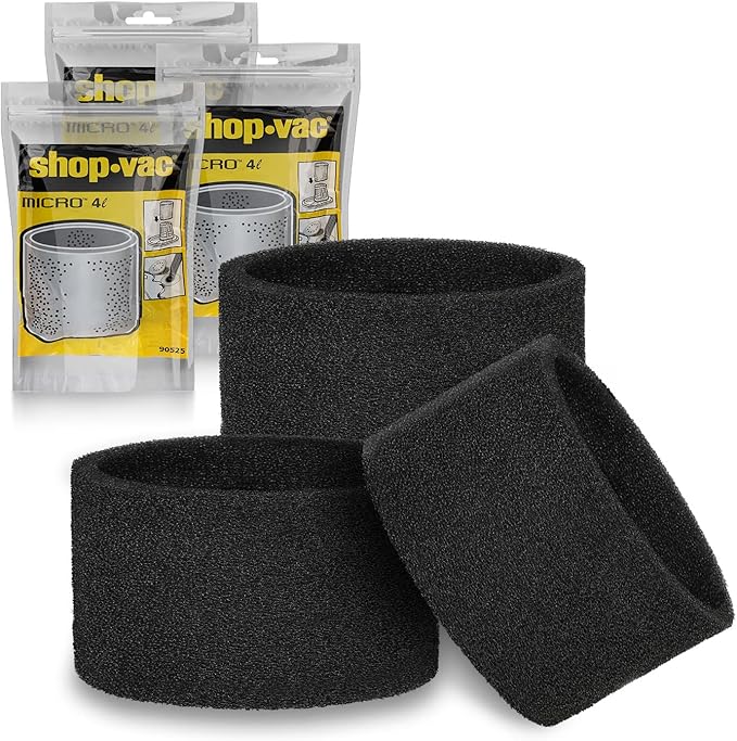 Shop-Vac 90525 Foam Sleeve Filter Replacements, For Most 1 Gallon Shop-Vac Wet/Dry Vacuum Cleaners, Replace Parts # 9052500, 3 Pack